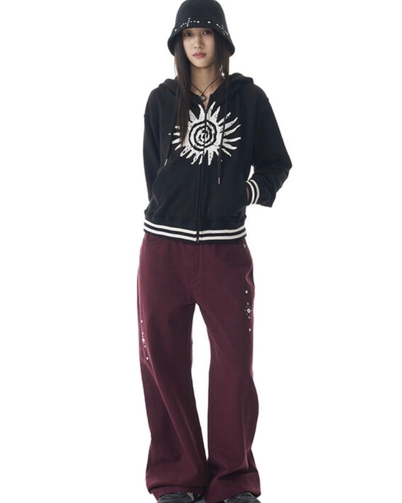 【AAKAM】Cracked Sun Zip-Up Hoodie