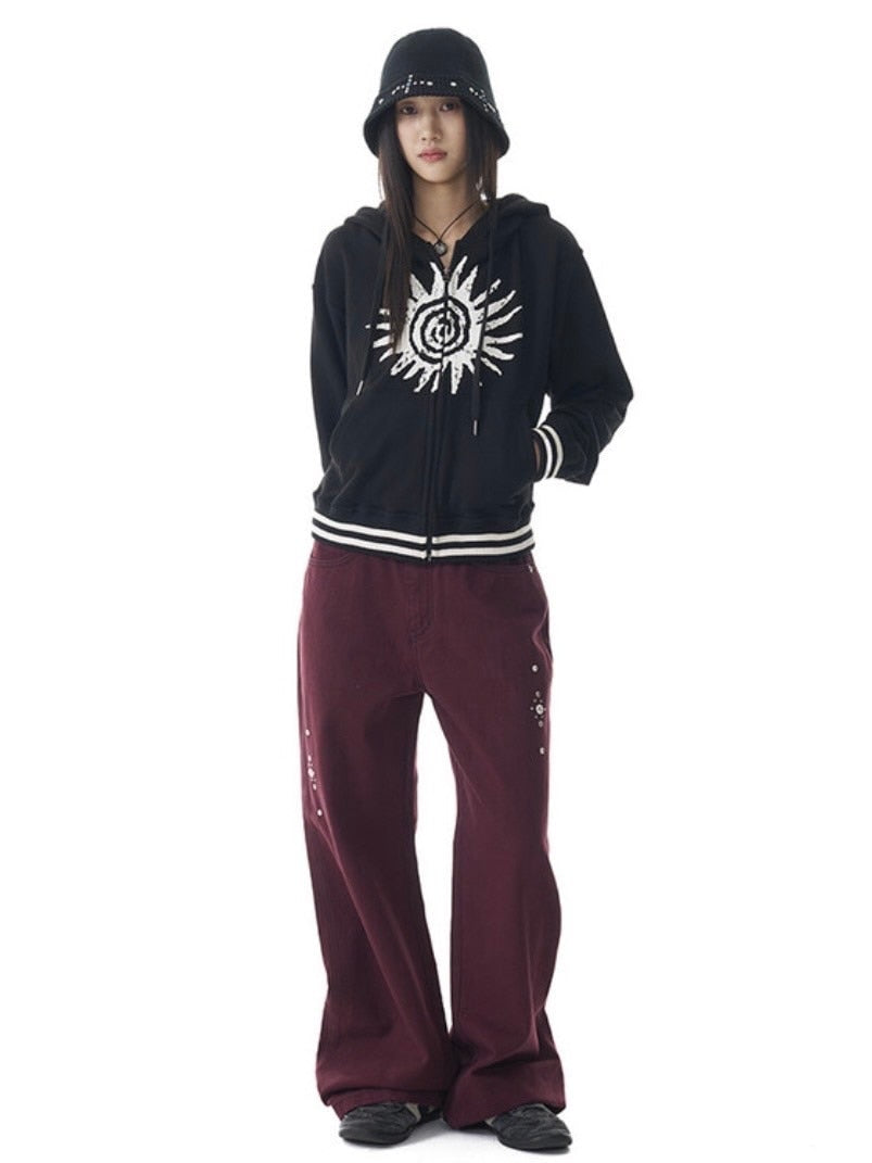 【AAKAM】Cracked Sun Zip-Up Hoodie