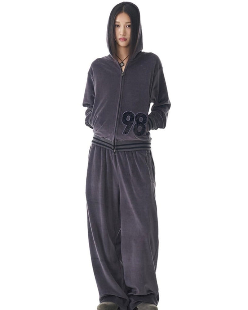 【AAKAM】98 Patch Velour Zip-Up Hoodie