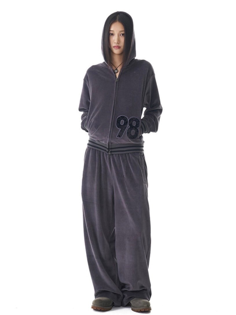 【AAKAM】98 Patch Velour Zip-Up Hoodie