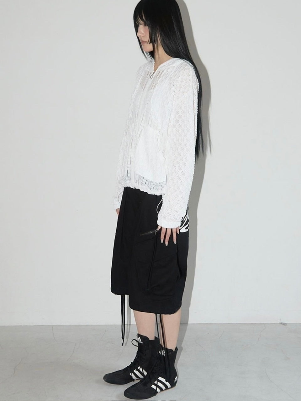 【FANCY CLUB】PLUMPY LACE LINE HOOD ZIP-UP / 【ファンシークラブ】レースメッシュジップアップパーカー