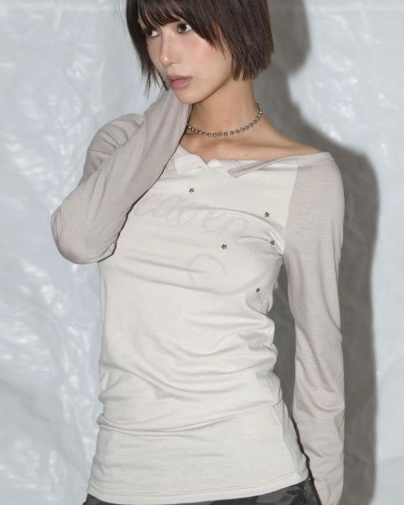 【FANCY CLUB】HEAVENLY OFF-SHOULDER LONG SLEEVE / 【ファンシークラブ】オフショルダーレタリングプリント長袖Tシャツ