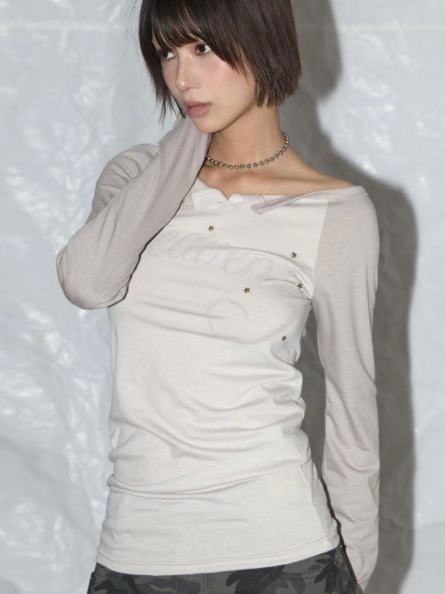 【FANCY CLUB】HEAVENLY OFF-SHOULDER LONG SLEEVE / 【ファンシークラブ】オフショルダーレタリングプリント長袖Tシャツ