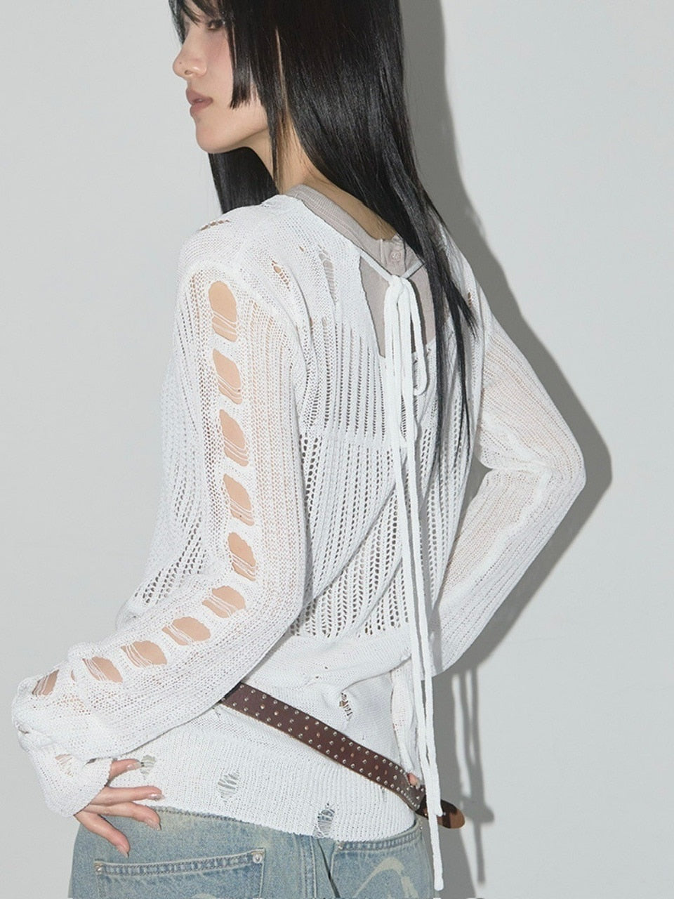 【FANCY CLUB】2-WAY DAMAGE KNIT LONG SLEEVE / 【ファンシークラブ】ダメージルーズニット