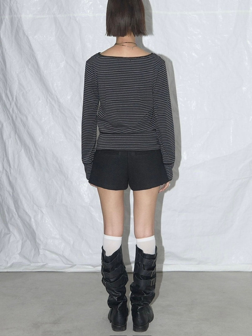 【FANCY CLUB】LACE STRIPE BASIC CARDIGAN