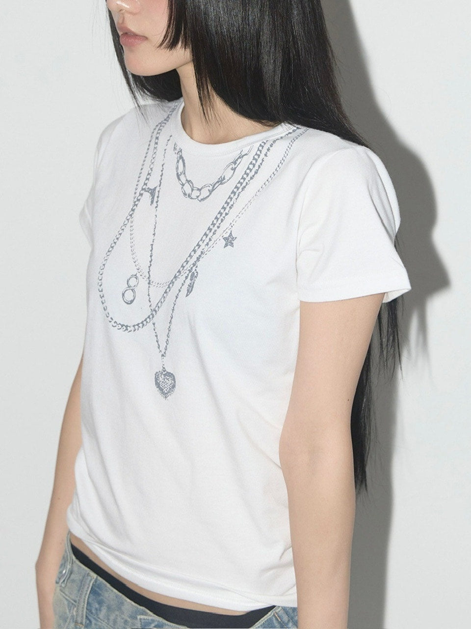 【FANCY CLUB】DUAL CHARM NECKLACE TEE / 【ファンシークラブ】チャームネックレスプリント半袖Tシャツ
