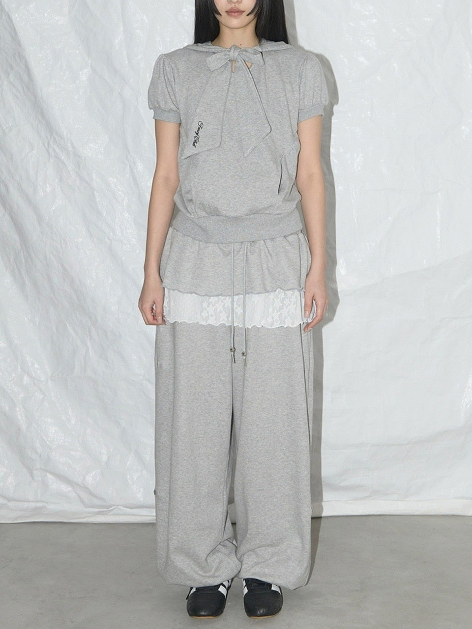 【FANCY CLUB】FRILL LACE BUTTON SWEATPANTS / 【ファンシークラブ】フリルレースレイヤードボタンスウェットパンツ