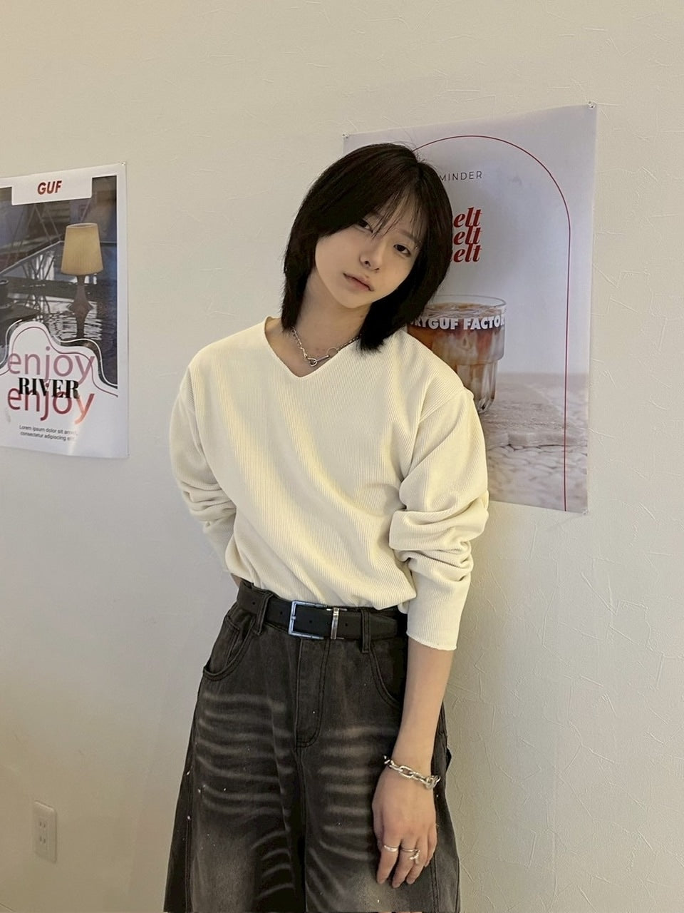 【LUV CODE】v neck rib knit (3color)