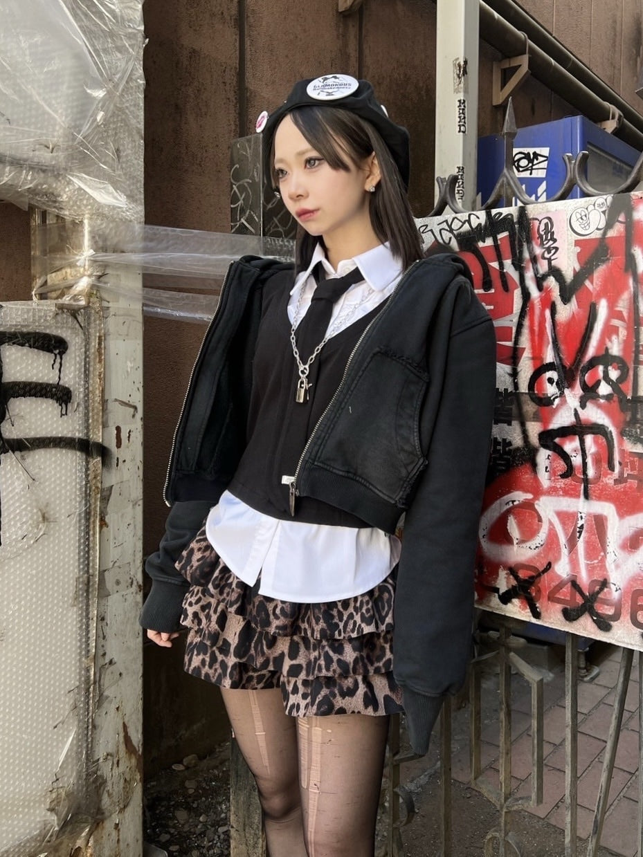 受注制【Never mind the XU】leopard frill mini skirt (2color)