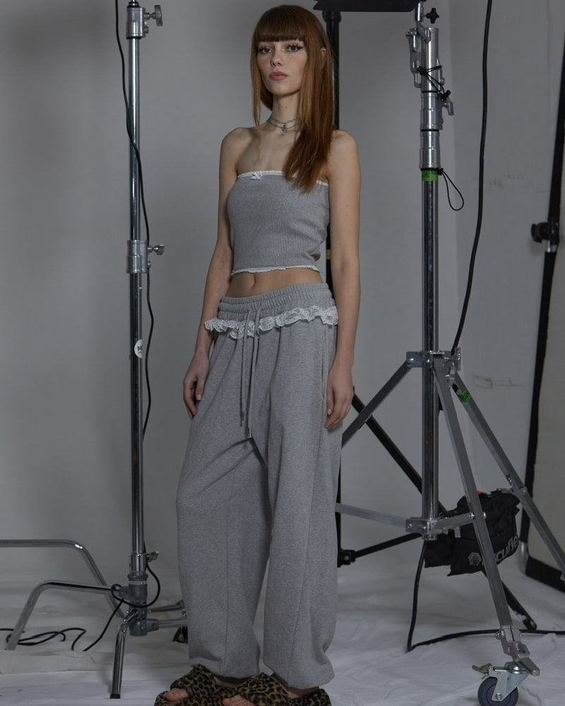 【GATELESS】RABBIT FRILL RIBBON TUBE TOPS