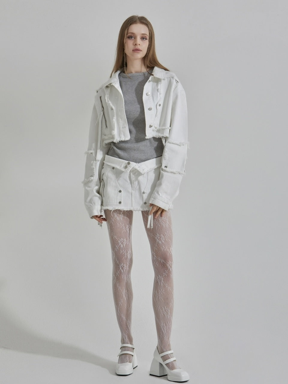 【GATELESS】FRINGE CROPPED DENIM JACKET