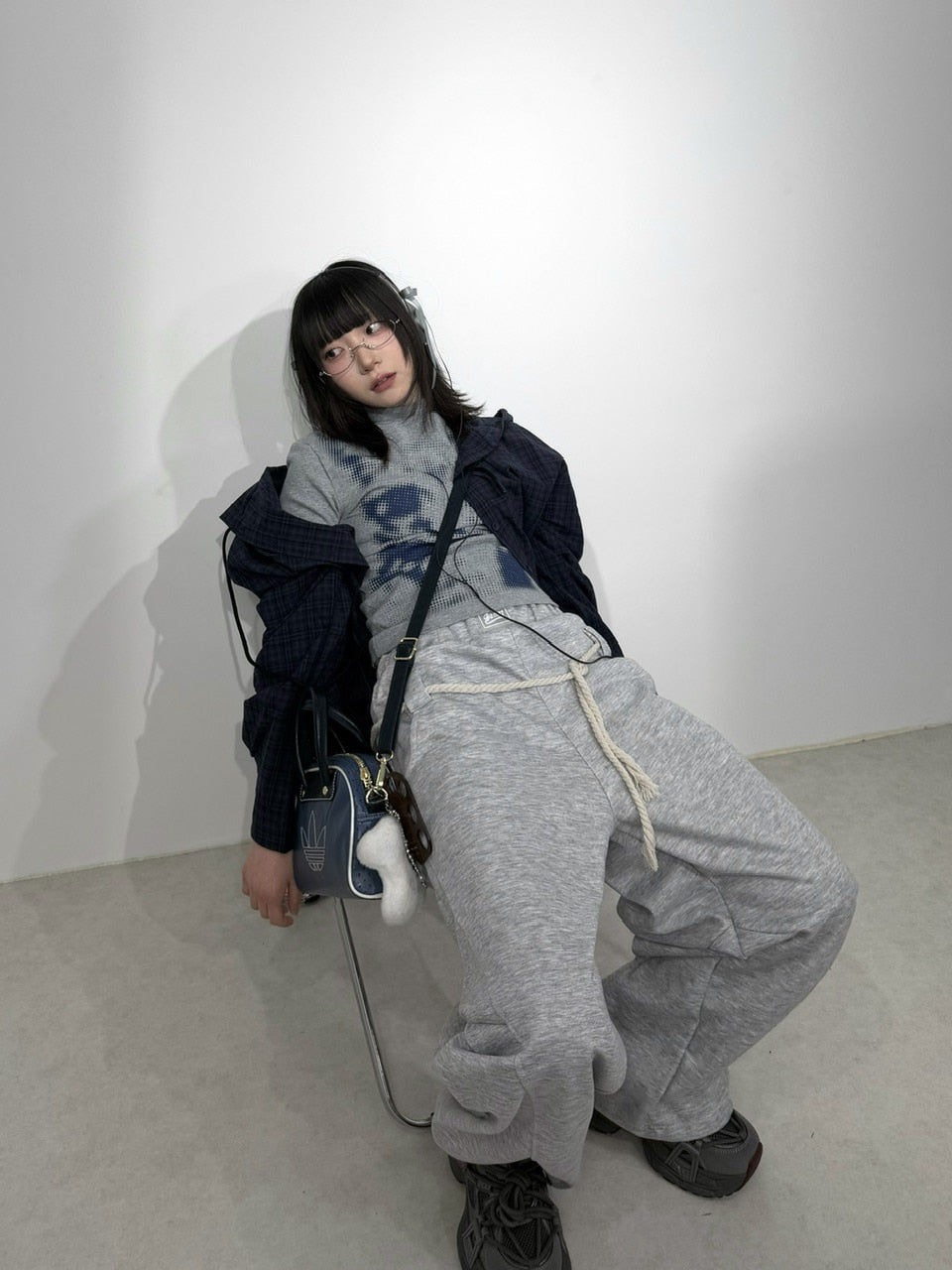 国際配送【Nerd out XU】blue check hoodie shirt