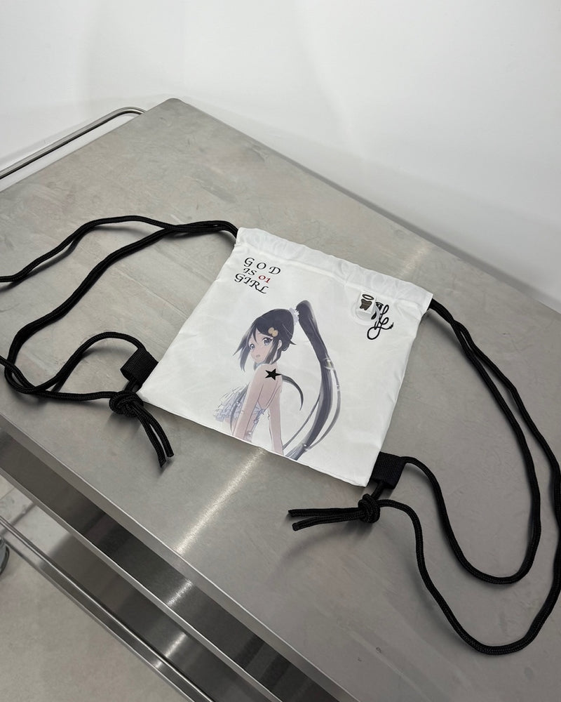 国際配送【Nerd out XU】girl is god drawstring knapsack