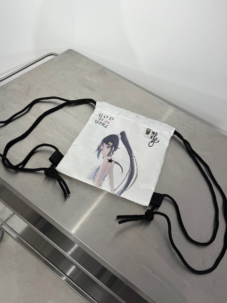 国際配送【Nerd out XU】girl is god drawstring knapsack