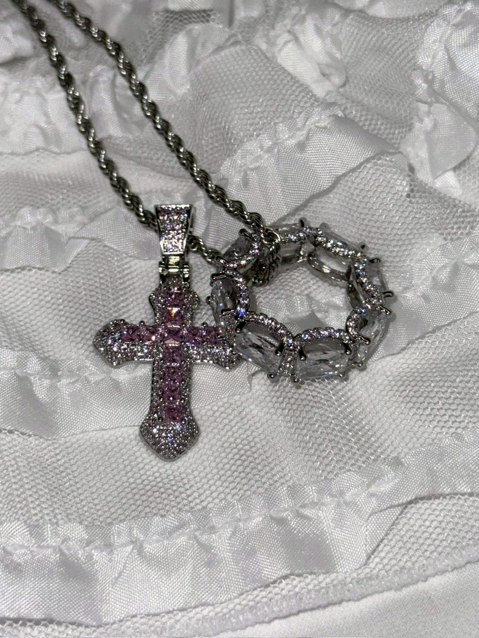 受注制【nmtc +】zirconia cross necklace (2color)