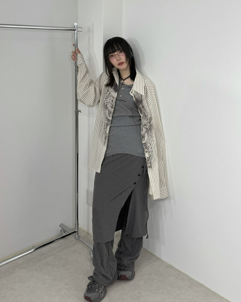 国際配送【Nerd out XU】layered rib flare pants