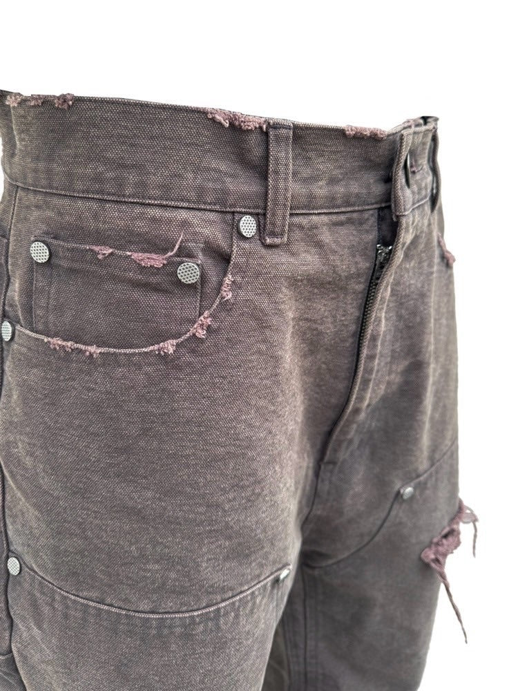 【BEBOF】DOUBLE KNEE DAMAGE FLARE DENIM PANTS