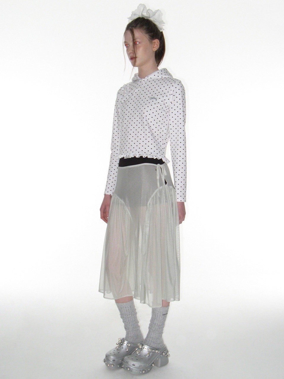 【CRANK】DOT FRILL HOODIE / 【クランク】ドットフリルフード付き長袖Tシャツ