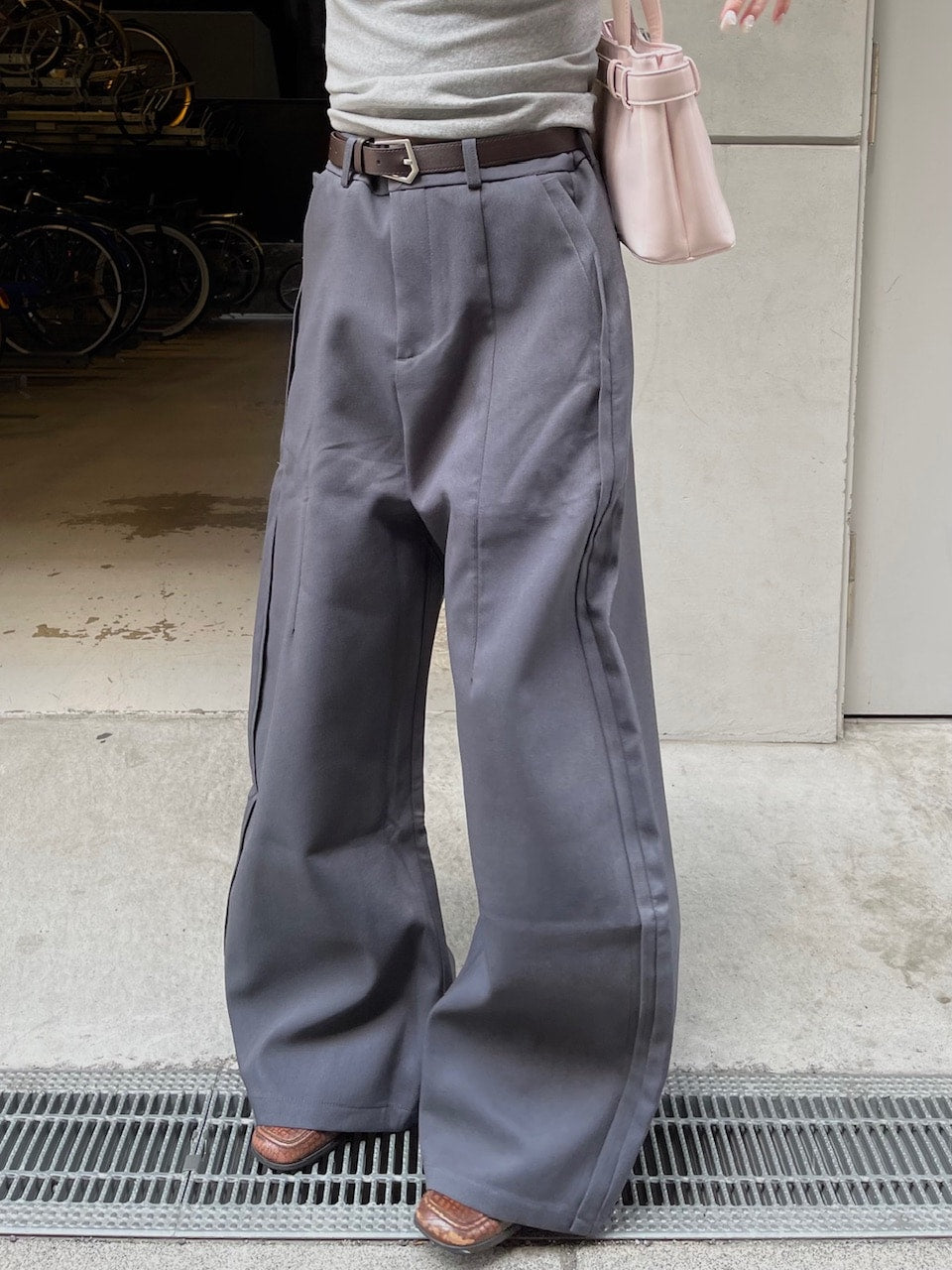 受注制【Chikashitsu +】side design wide slacks (2color)