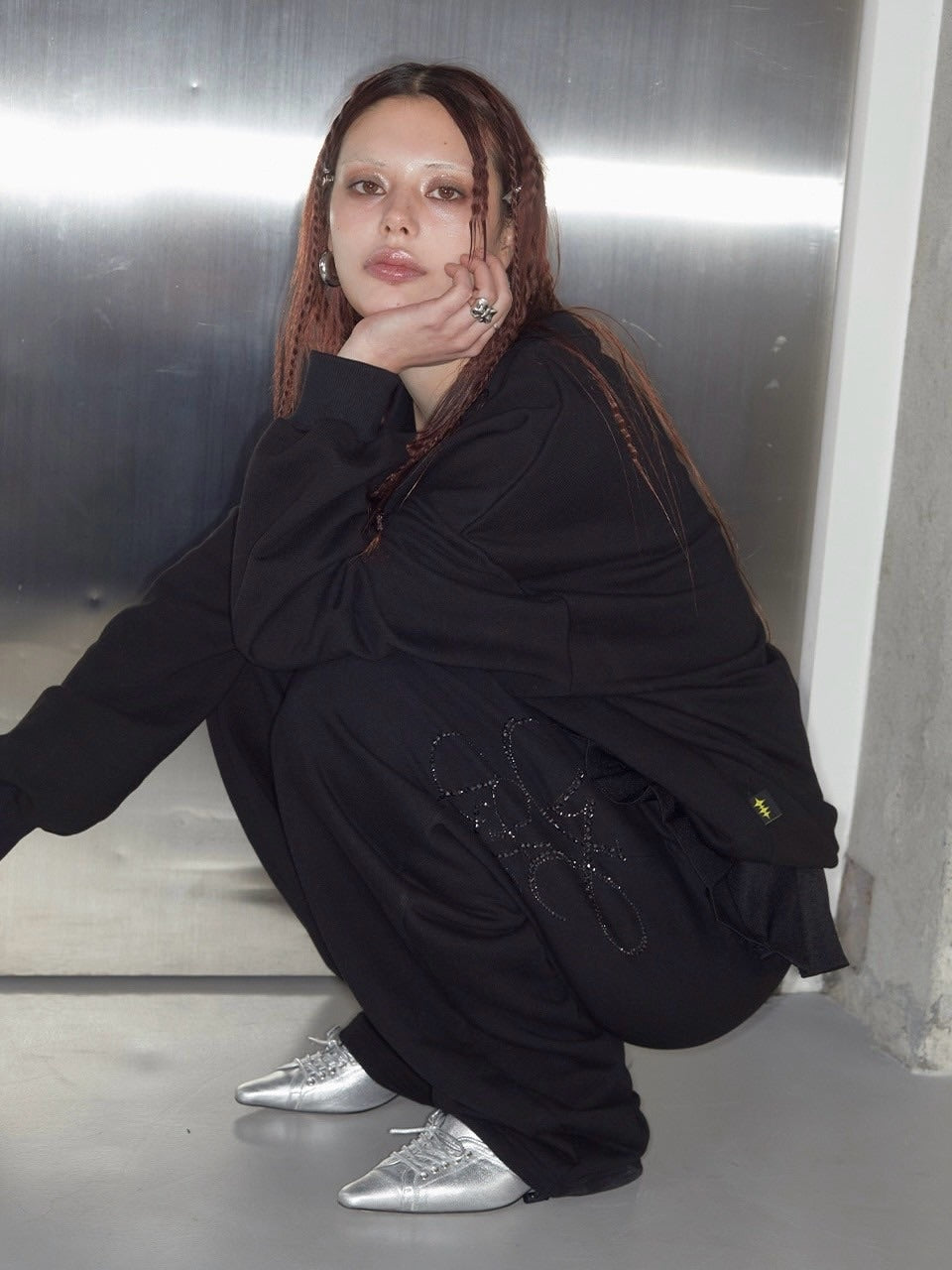 【HOLY NUMBER 7】HIPHOP OVER BALLOON FIT CUBIC LETTERING TRAINING PANTS