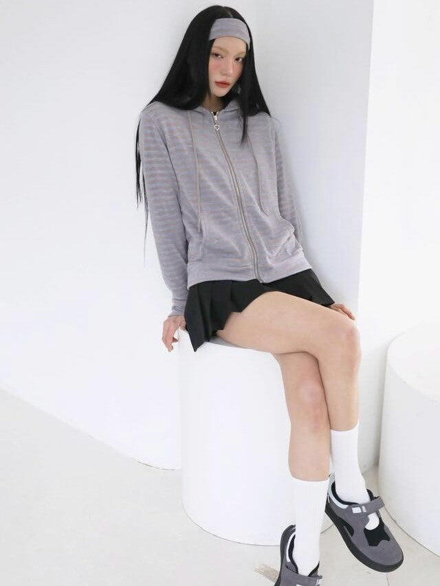 【Uglyshadow】US STRIPED HOOD ZIP UP