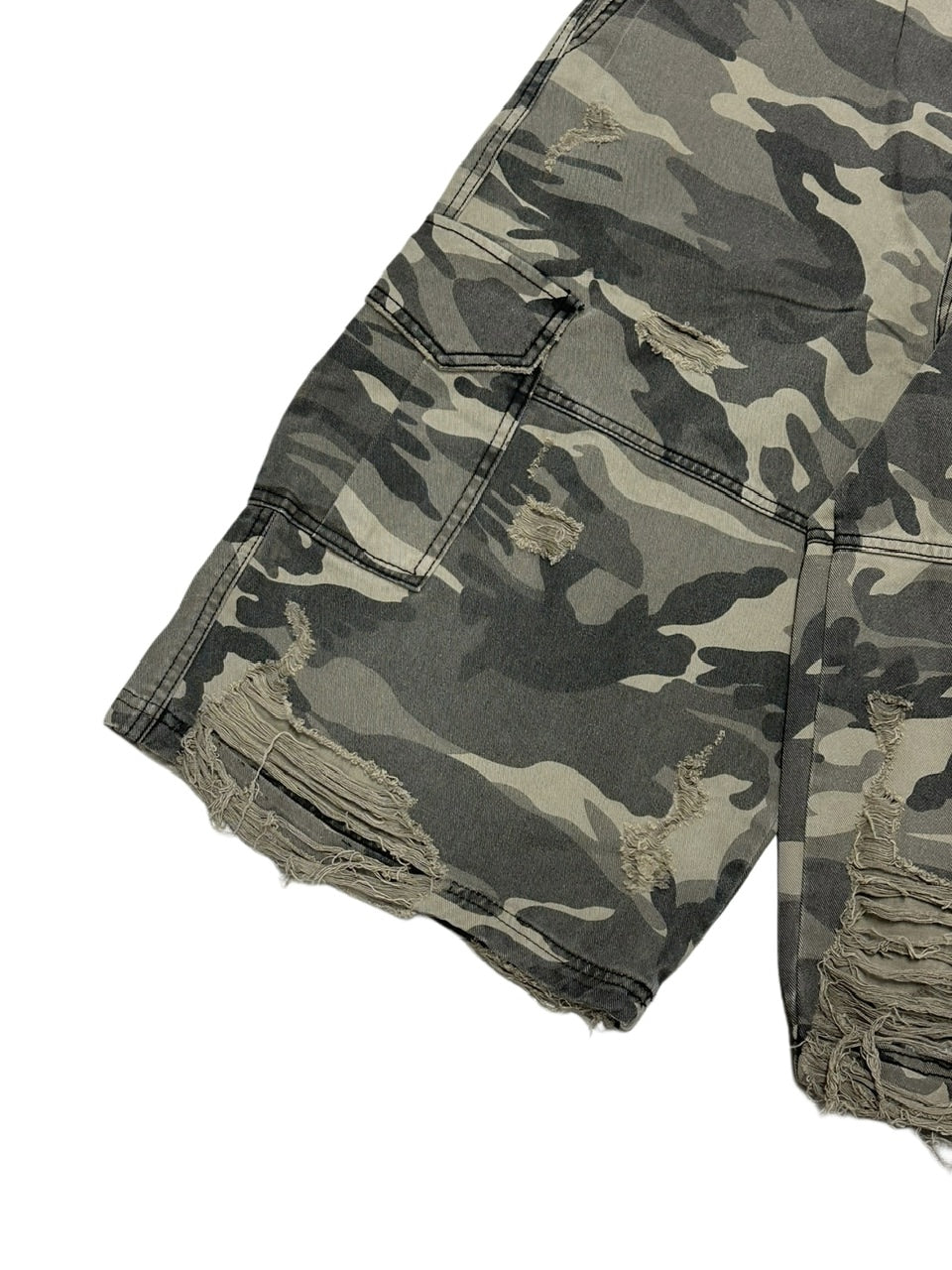 【Never mind the XU】camouflage damage half pants (2color) / 【ネバーマインドザエックスユー】カモフラージュダメージデニムハーフパンツ