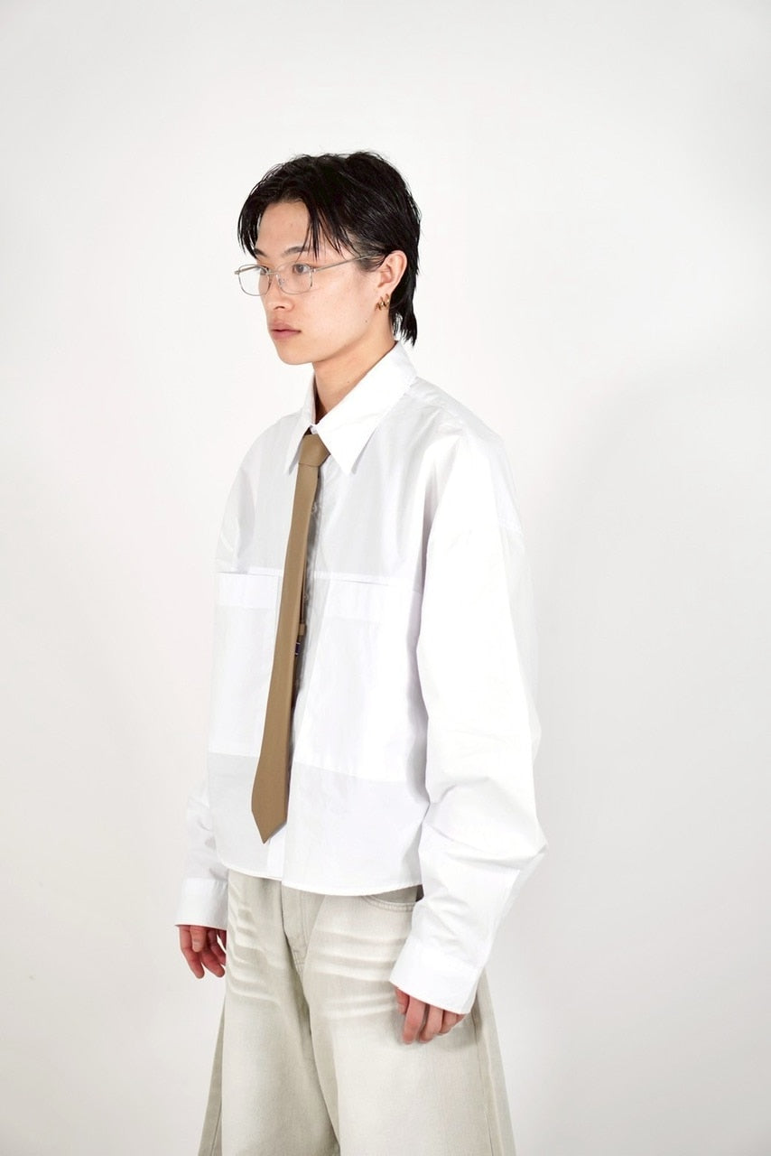 【Chikashitsu +】cotton cropped shirt (2color) / 【チカシツプラス】コットンクロップド長袖シャツ