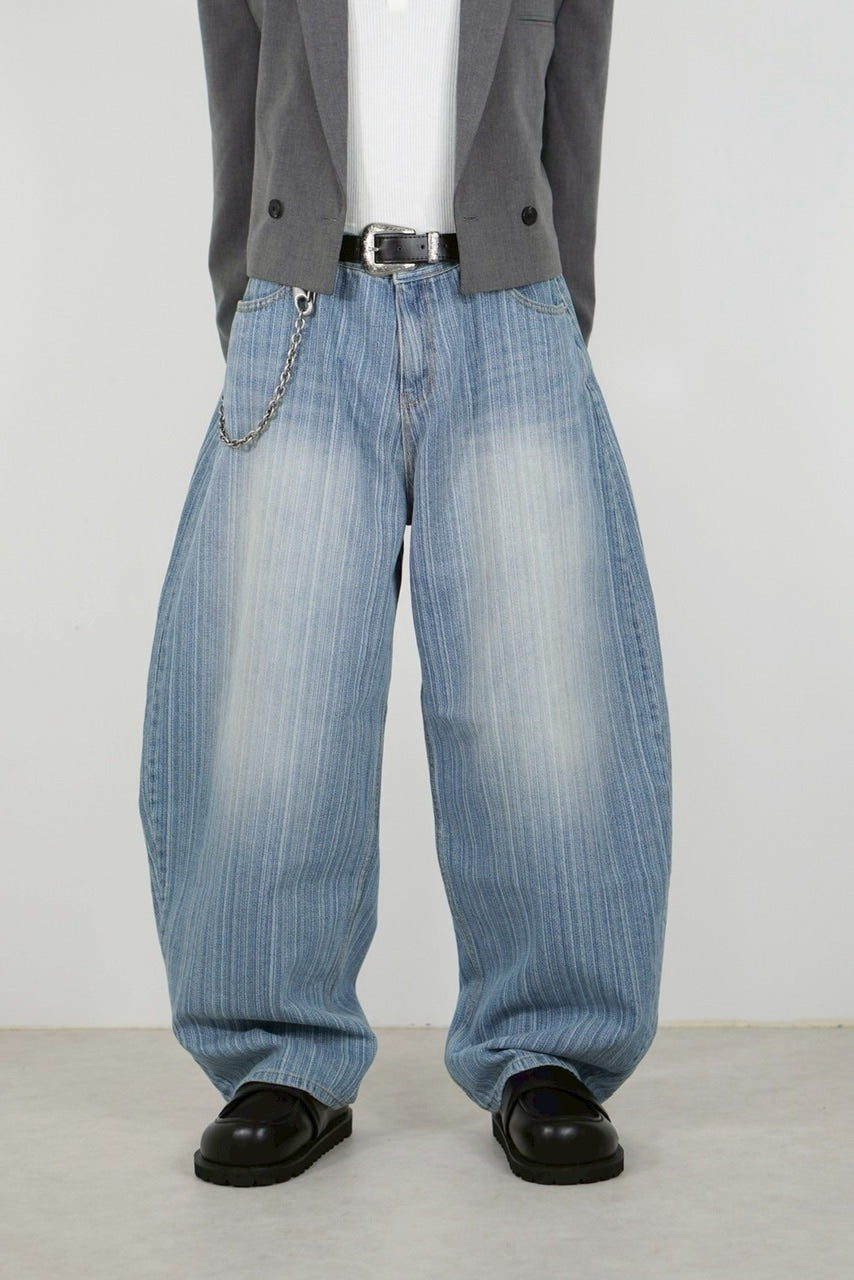 受注制【Chikashitsu +】wide stripe denim pants / 【チカシツプラス】ストライプボーダーワイドデニムパンツ