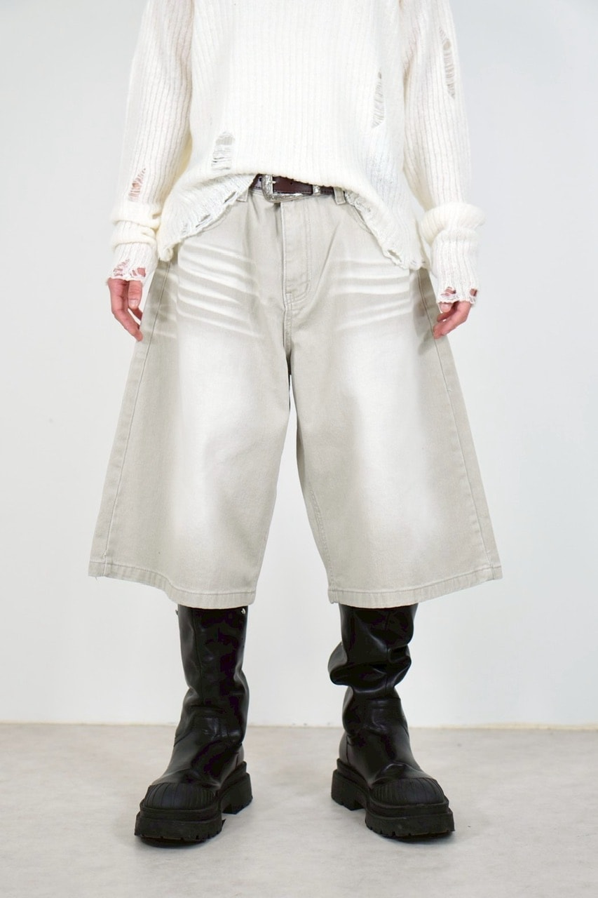 受注制【Chikashitsu +】8-length bermuda denim pants (2color) / 【チカシツプラス】8分丈バミューダハーフデニムパンツ