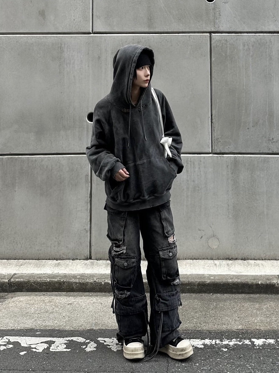 国際配送【LUV CODE】damage denim cargo pants