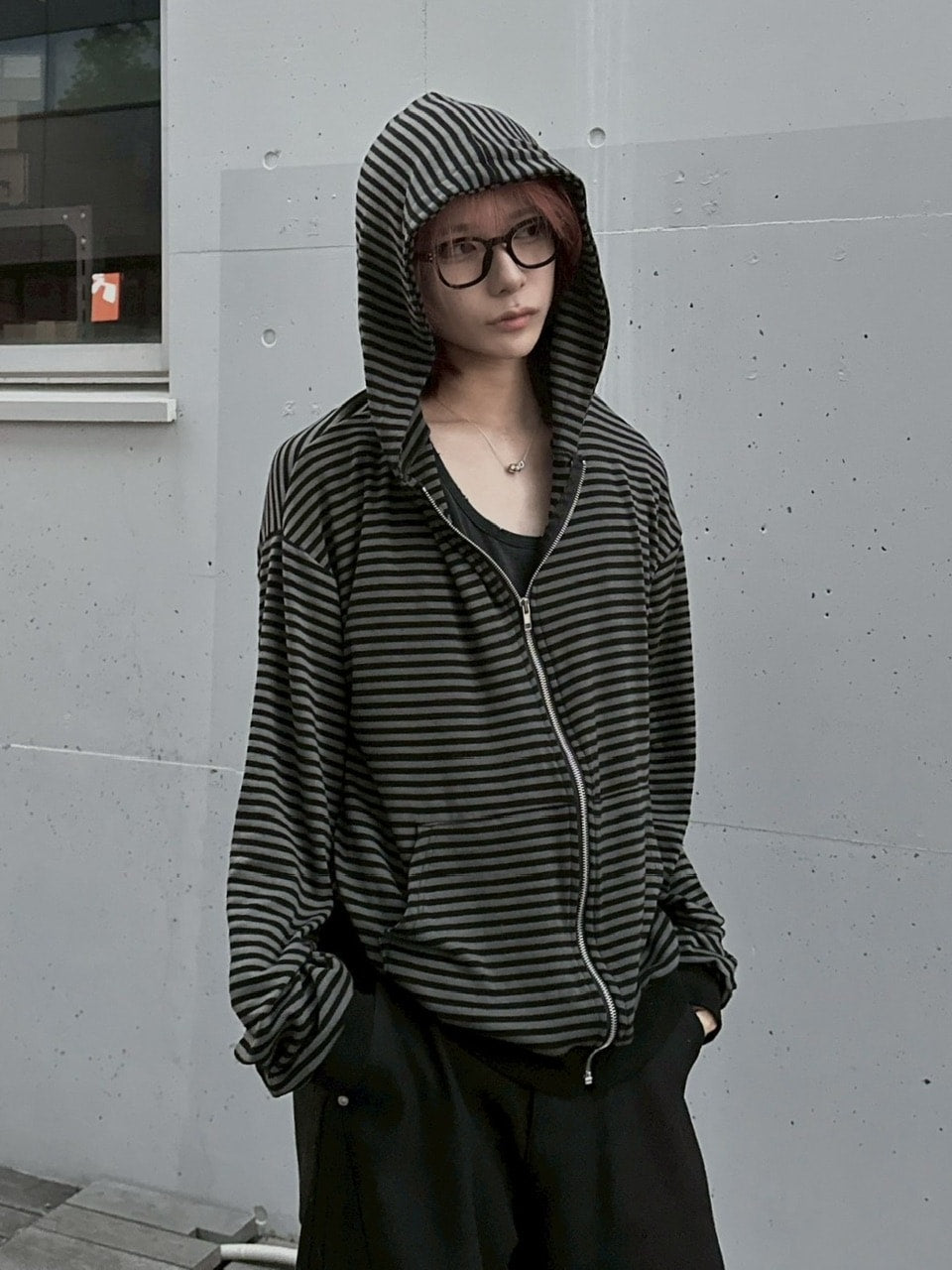 受注制【LUV CODE】stripe zip up hoodie