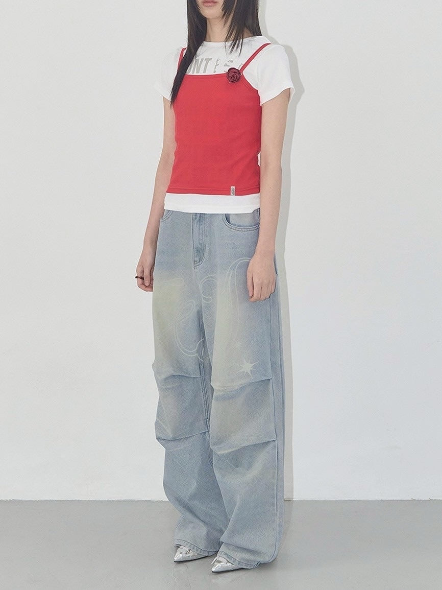 【FANCY CLUB】3-WAY LETTERING CORSAGE TEE