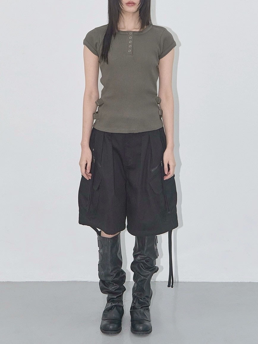 【FANCY CLUB】SIDE BUCKLE RIBBED TEE / 【ファンシークラブ】サイドバックルリブ半袖Tシャツ