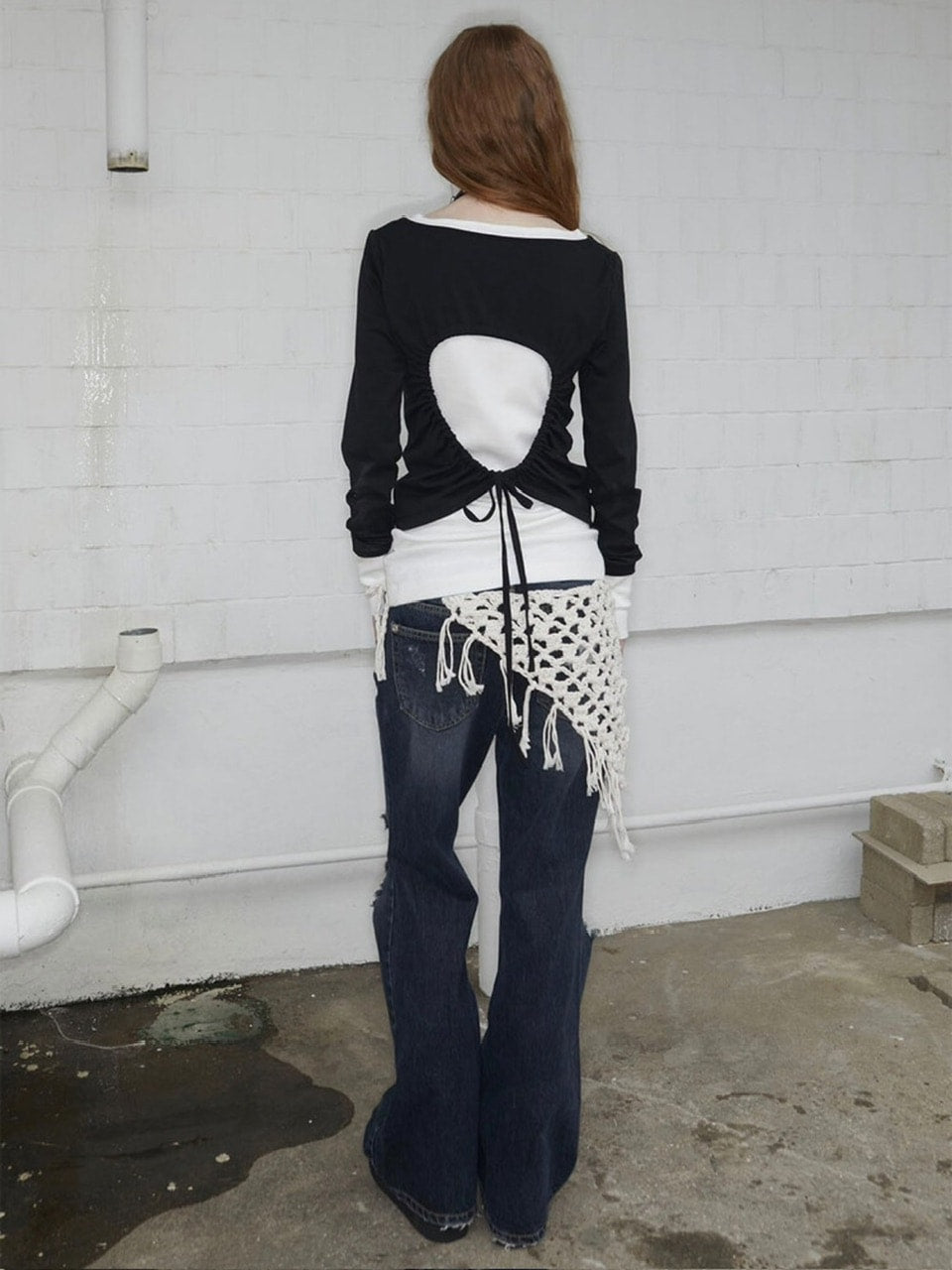 【NOT KNOWING】Back Strap Layered Top / 【ノットノーイング】バックストラップレイヤード長袖Tシャツ