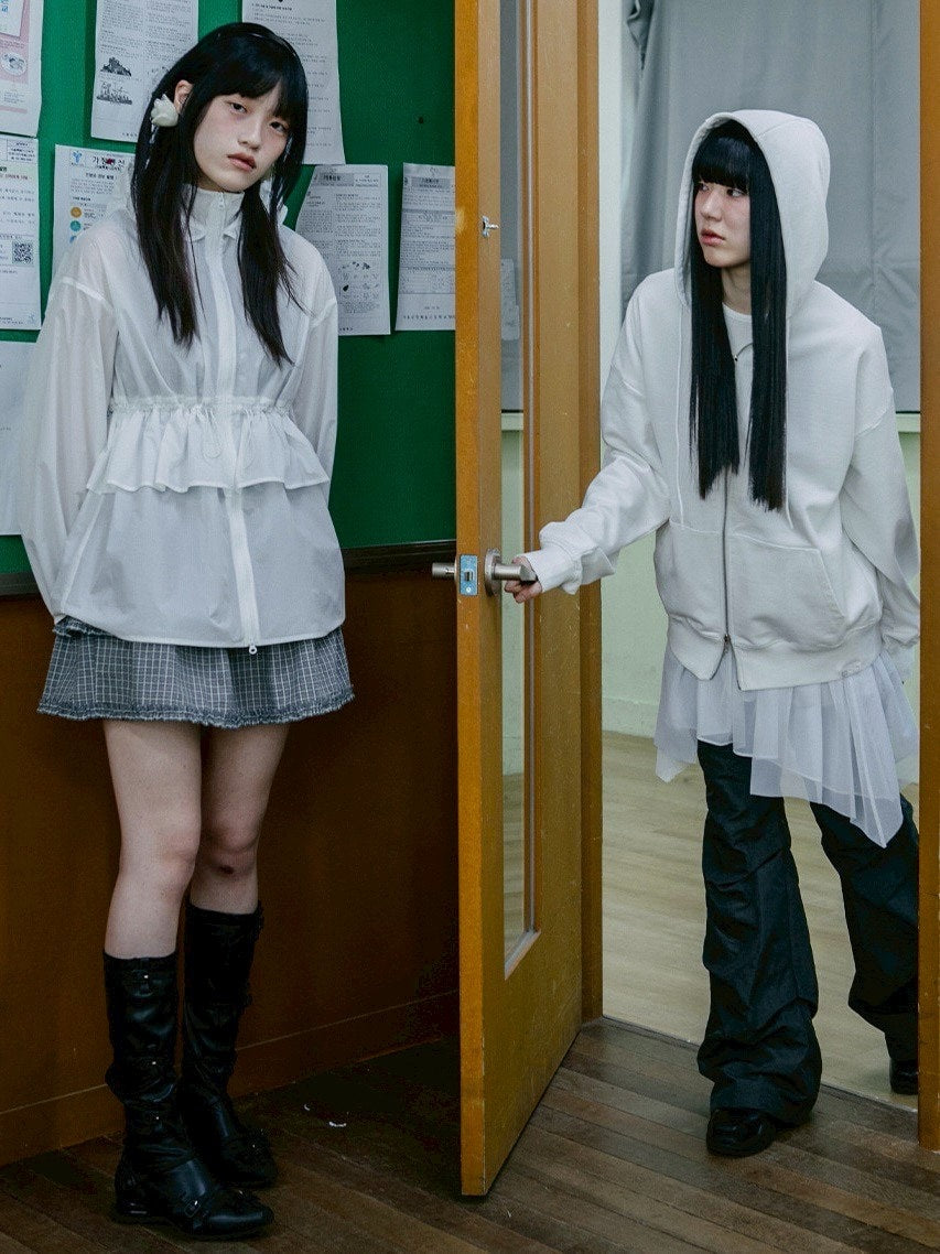 【TUOMIO】LACE UP HOOD ZIP-UP