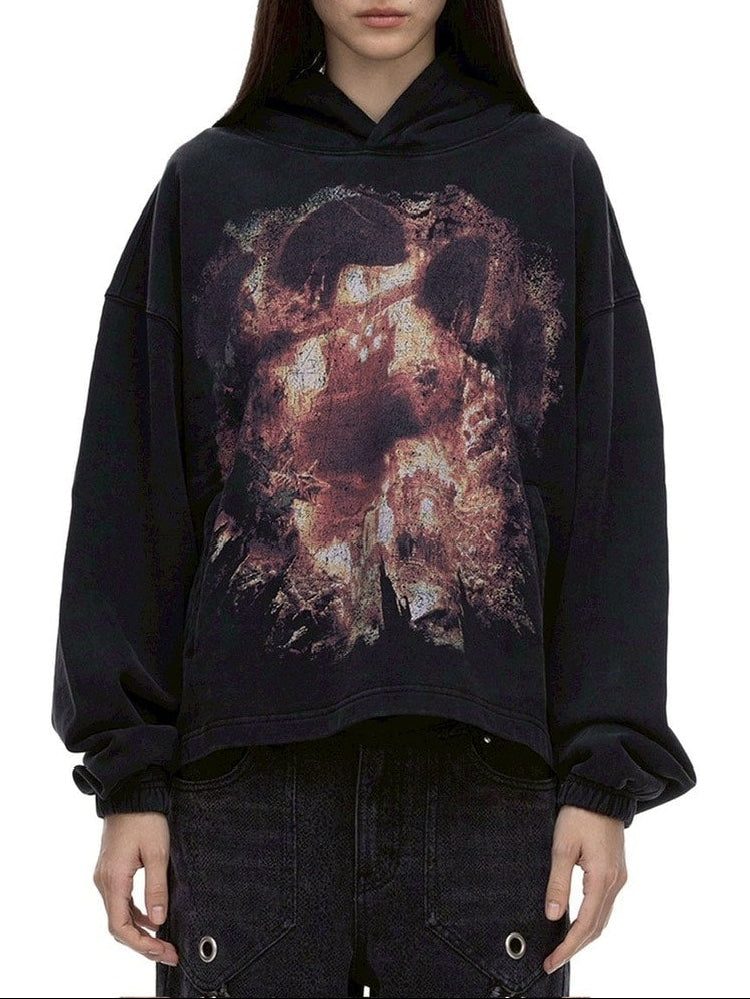 【The Boy Has No Patience】NIGHT OF THE BLOOD MOON WASHED DISTRESSED GRAPHIC HOODIE