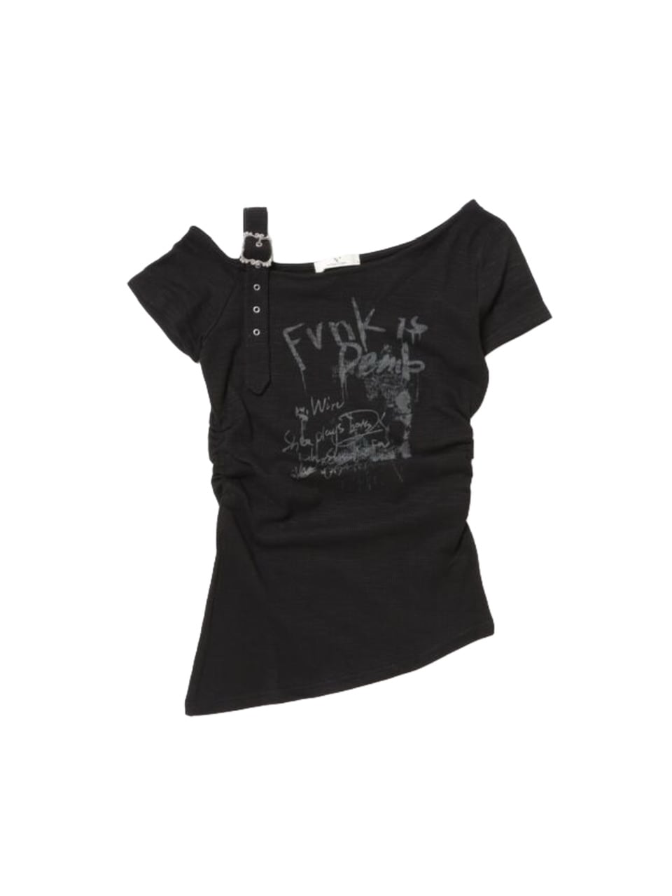 受注制【Never mind the XU】one shoulder punk tops (3color) / 【ネバーマインドザエックスユー】ワンショルダーパンクプリント半袖トップス