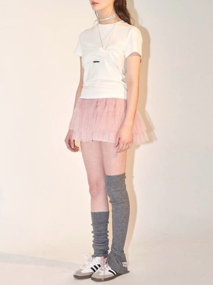 【ODDONEOUT】TUCKING MASH SKIRT / 【オッドワンアウト】タッキングメッシュフリルレーススカート