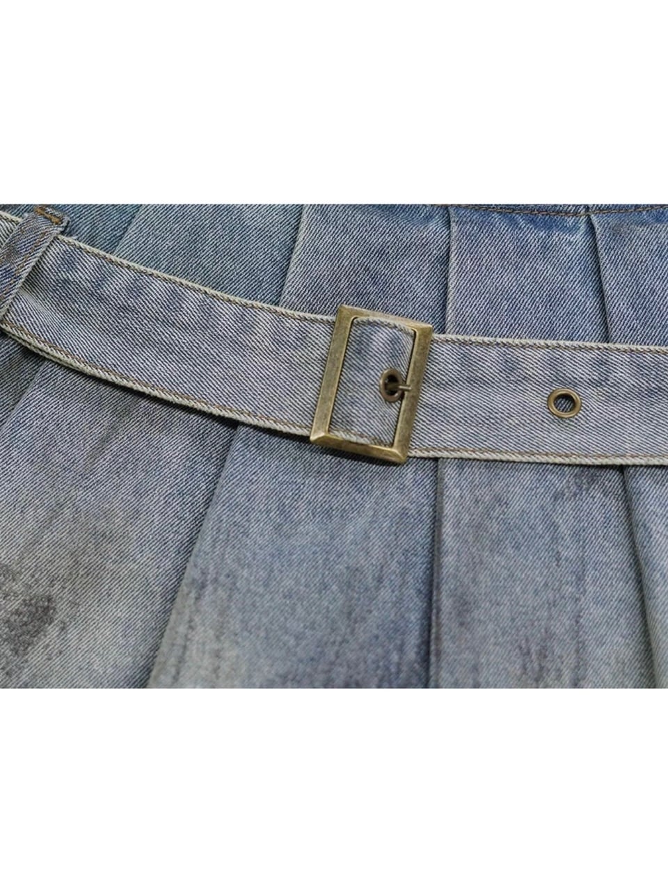 【Cest Nous】Dirty Wash Blue Denim Jeans / 【セヌー】ダーティーウォッシングスカートレイヤードデニムパンツ