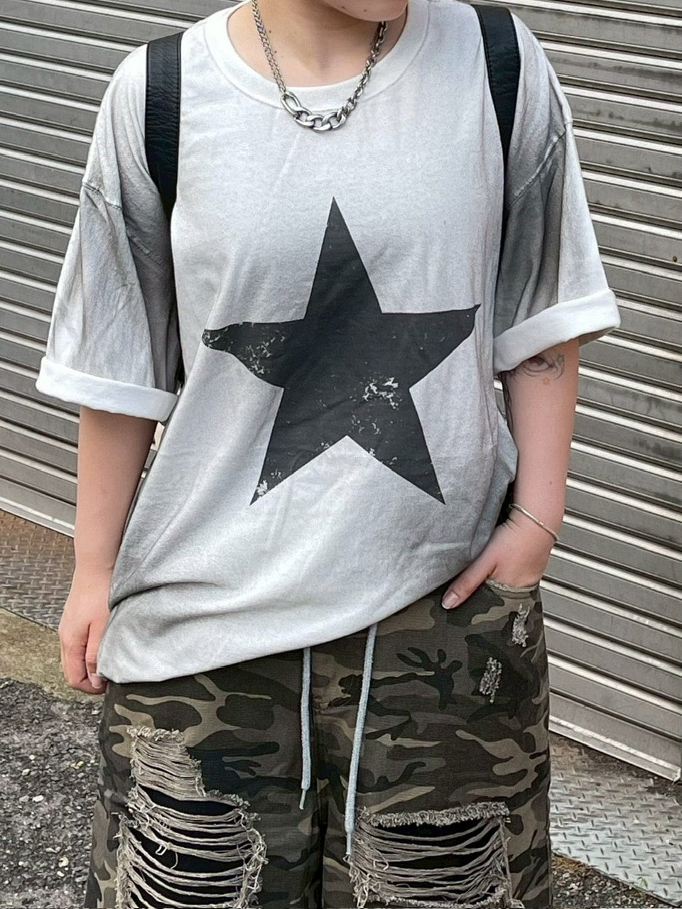 受注制【Chikashitsu +】pigment big star t-shirt (2color) / 【チカシツプラス】ピグメントビッグスタープリント半袖Tシャツ