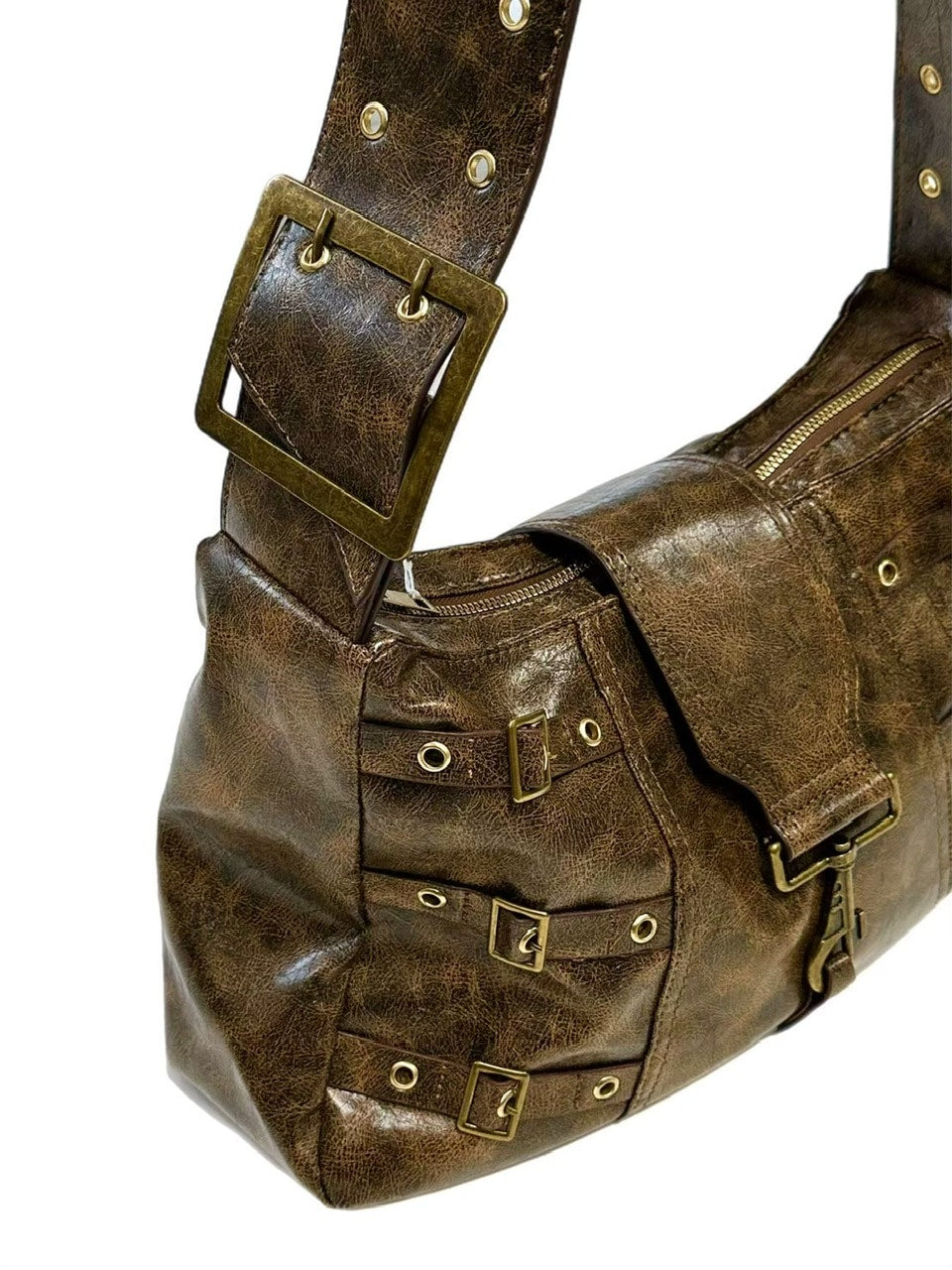 受注制【Chikashitsu +】antique leather buckle shoulder bag / 【チカシツプラス】アンティークレザーバックルショルダーバッグ