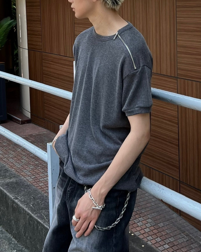 大阪店WEB限定受注制【Chikashitsu +】shoulder zip half sleeve (2color)