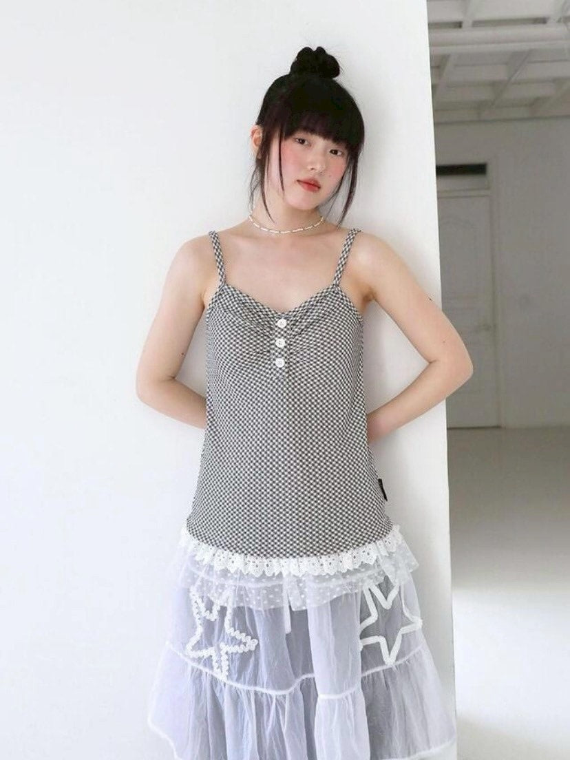 【Uglyshadow】CHECKERED LACE SLEEVELESS