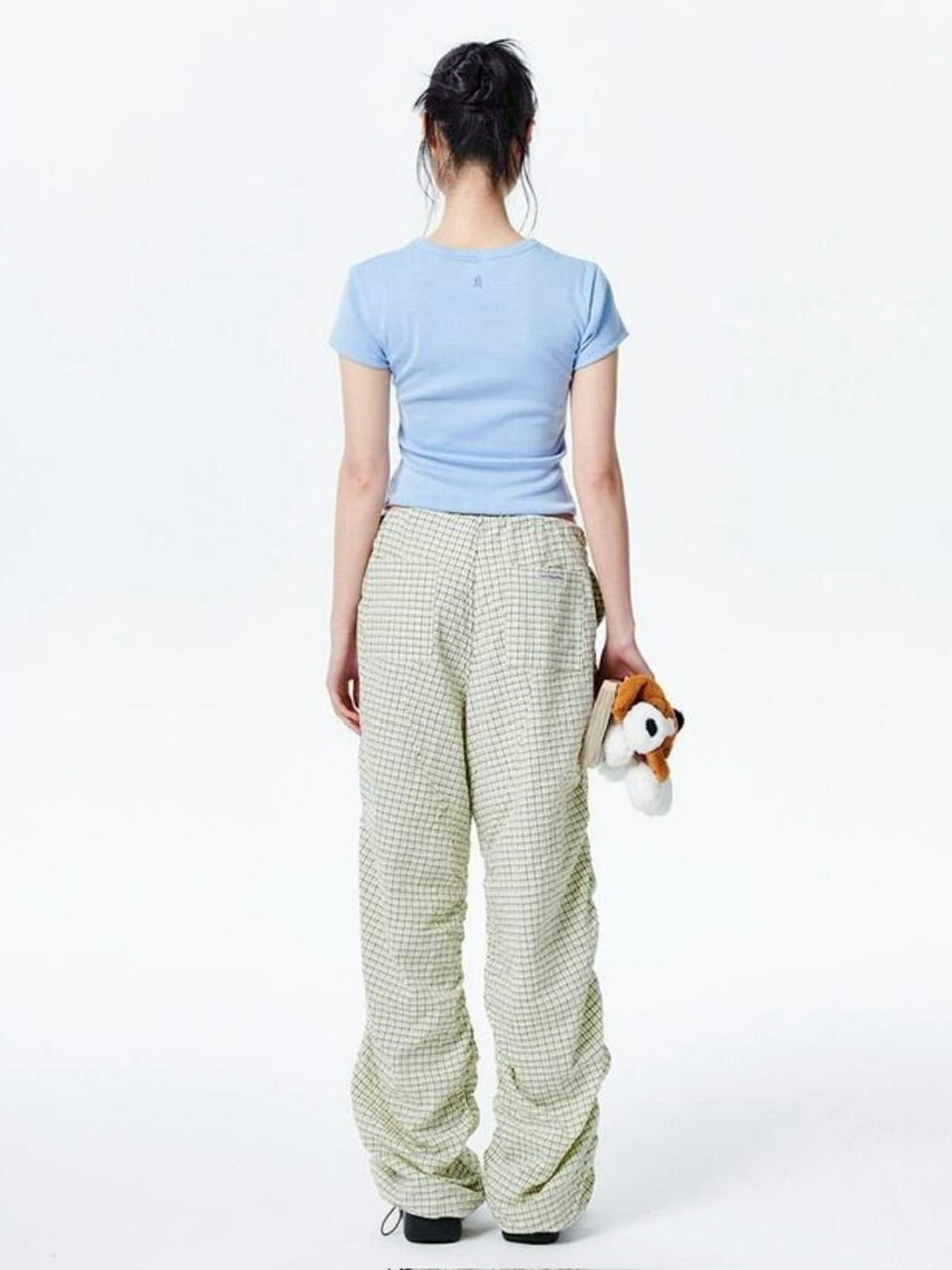 【runningHIGH】CHECK SHIRRING PARACHUTE PANTS