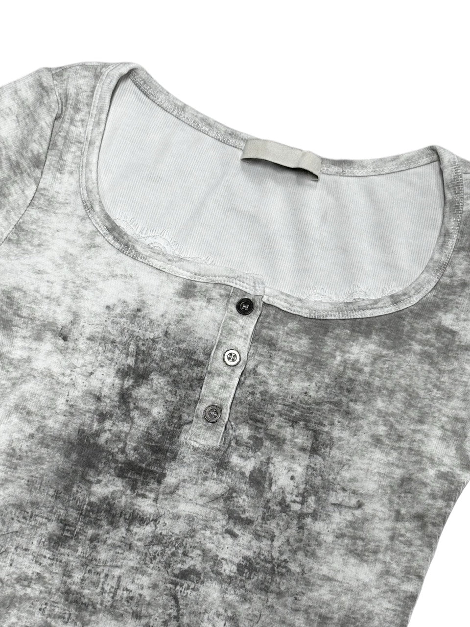 受注制【Never mind the XU】marble washed tee (3color) / 【ネバーマインド ザ エックスユー】マーブルウォッシュドヘンリーネックプリント半袖Tシャツ