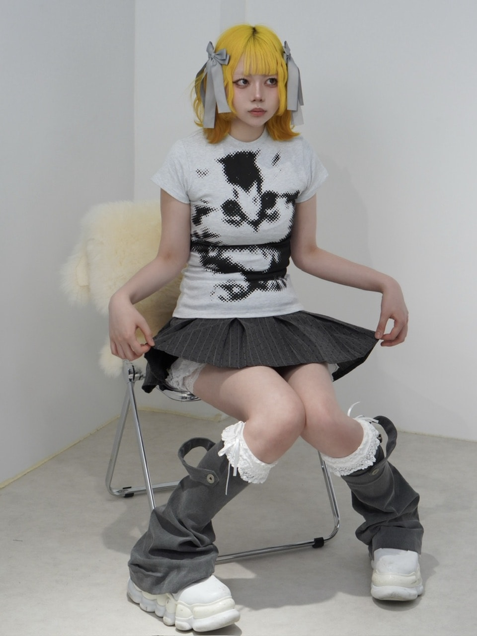 国際配送【Nerd out XU】mosaic cat tee (2color) / 【ナードアウトエックスユー】モザイクキャットプリント半袖Tシャツ