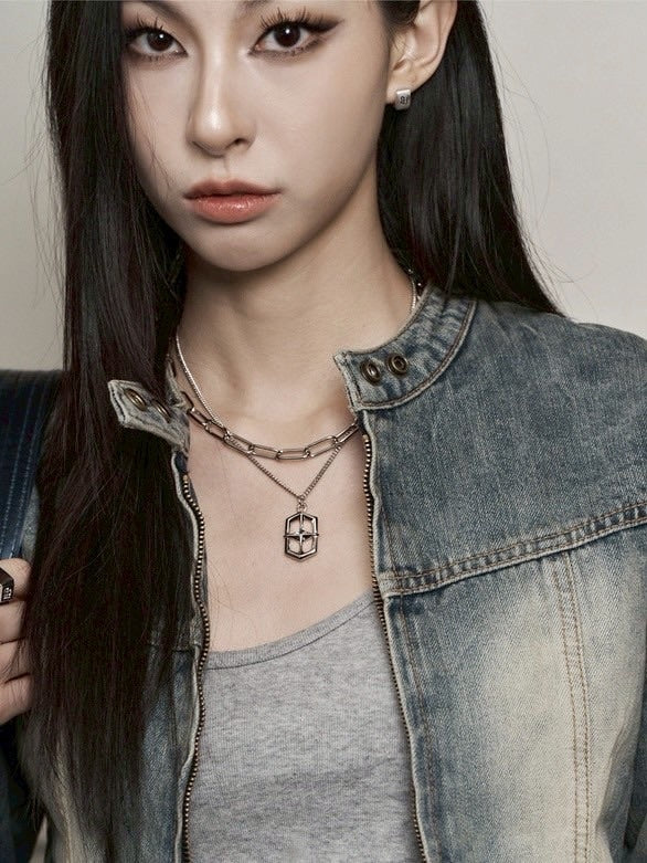 【BLACK PURPLE】Sparkle Shield Layering Necklace