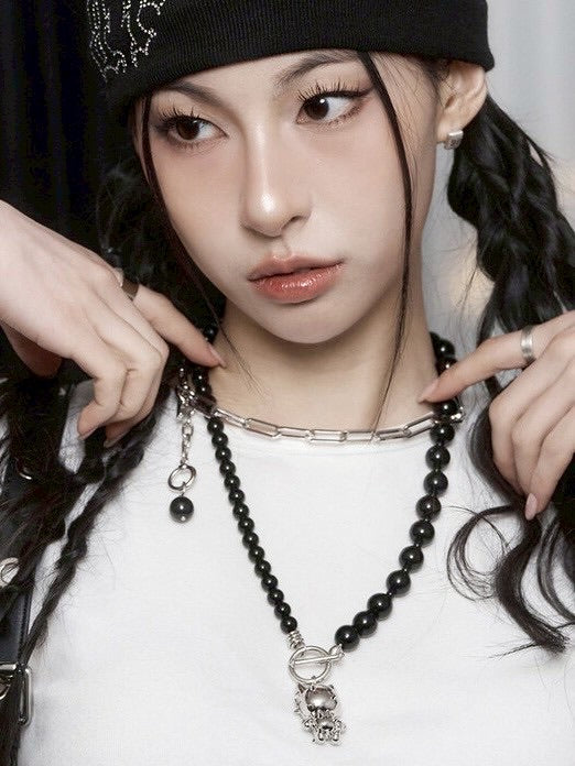 【BLACK PURPLE】Cattus onyx multi-wrap necklace