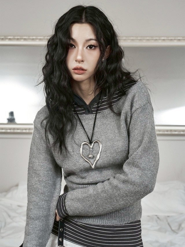 【BLACK PURPLE】Big Rough Heart Leather Necklace