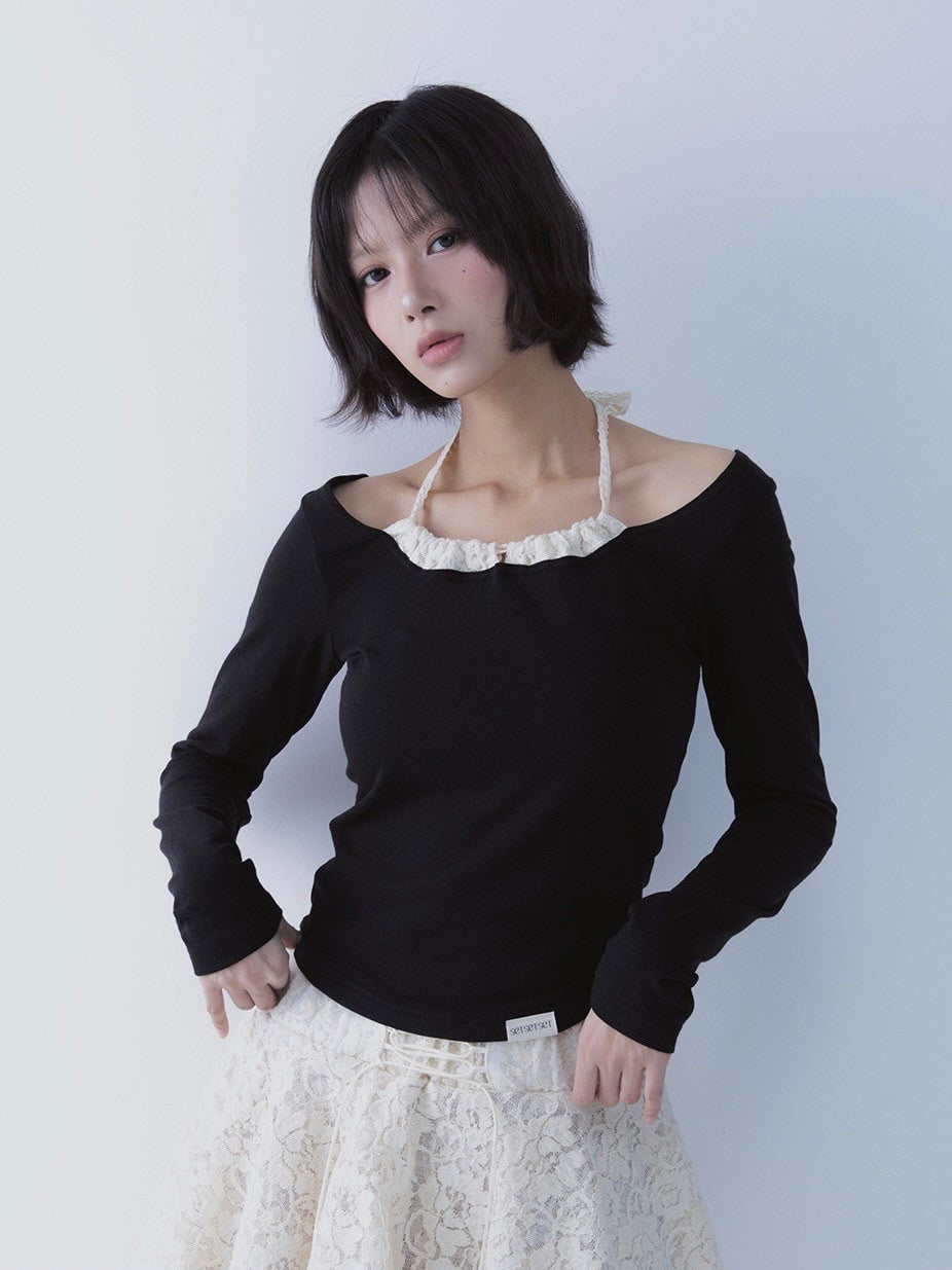 【SETSETSET】LACE HALTERNECK TEE